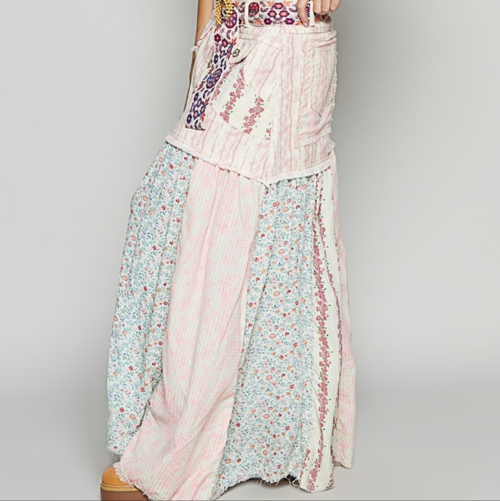 033 POL The Moonveil Patchwork Maxi Skirt - Pink and Cream - Picture 5 of 5